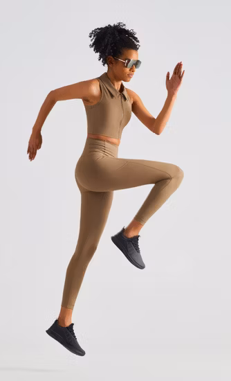 Women&prime; S Summer Air Lu Nake Feelings Rib Zipper Turtleneck Crop Tops Leggings Tennis Wear Clothing Yoga Set